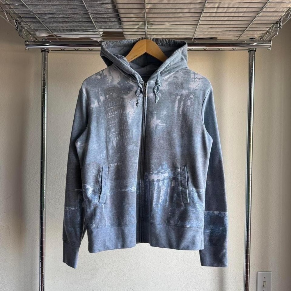 Vintage Y2K 2000s Green Tea Navy Blue Full Zip Hoodie with Unique Castle